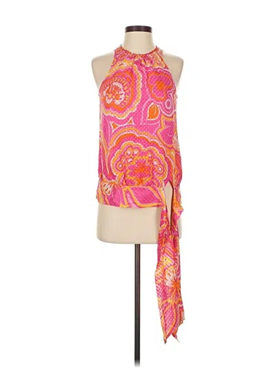 Pre-owned Trina Turk Sleeveless Silk Top Pink Halter Neckline Tops