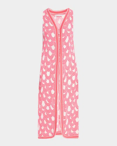 TRINA TURK SLICE SLEEVELESS SCALLOP-PRINT LONG TOP
