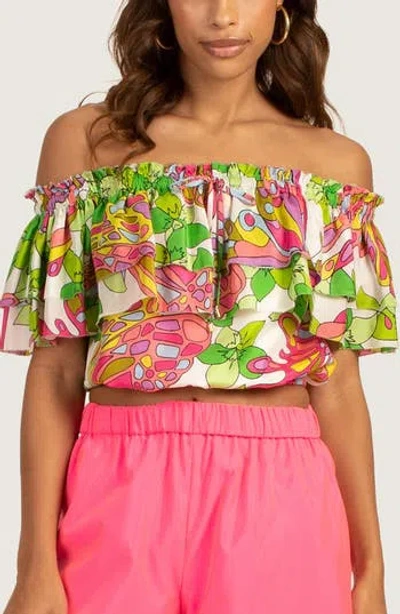 Trina Turk Solange Silk Top In Multi Green