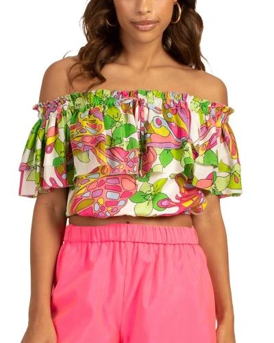 Trina Turk Solange Silk Top In Multi Green