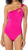 Trina Turk Solid One Shoulder One-piece Bikini In Berry In Pink
