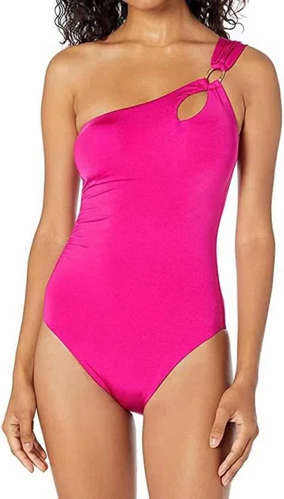 Trina Turk Solid One Shoulder One-piece Bikini In Berry In Pink
