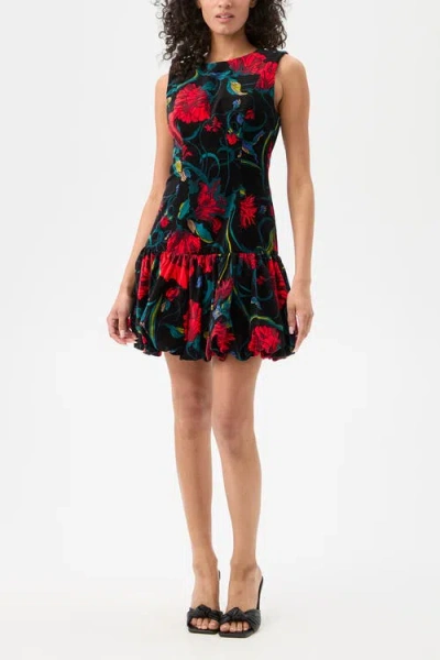 Trina Turk Splendored Bubble Hem Printed Velvet Dress In Multi