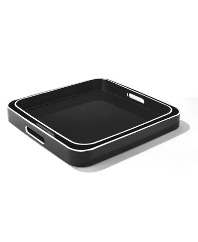 Trina Turk Square Trays With Rim, Set Of 2 In Black