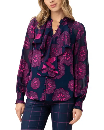 Trina Turk St. Marks Silk-blend Top In Ink/trina Pink