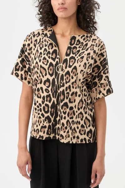 Trina Turk Stagehands Short Sleeve Leopard Top In Animal Print