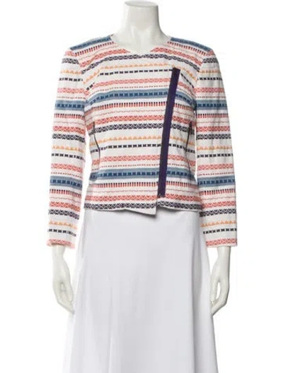 Pre-owned Trina Turk Striped Evening Jacket In White