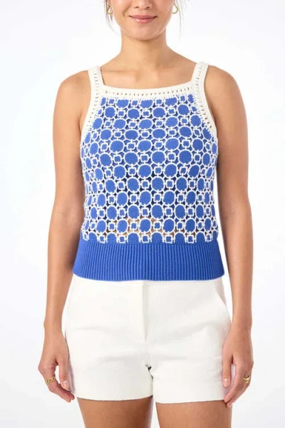 Trina Turk Suez Geometric Knit Cami In Cobalt Cove/whitewash