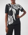 Trina Turk Sugar Hill Floral-print Crewneck Top In Black/savanna Sand