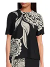 Trina Turk Sugar Hill Floral-print Crewneck Top In Black