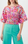 Trina Turk Sumi Puff Sleeve Silk Top In Pink Multi