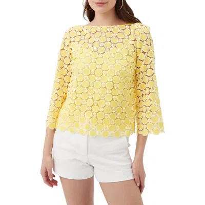 Trina Turk Sun Geometric Lace Top In Lavandou Lemon/whitewash