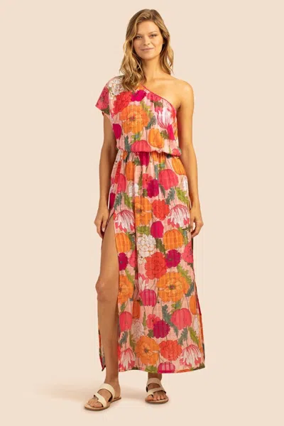 Trina Turk Sunny Bloom Maxi Dress Womens Multicolor Floral One-shoulder Red730