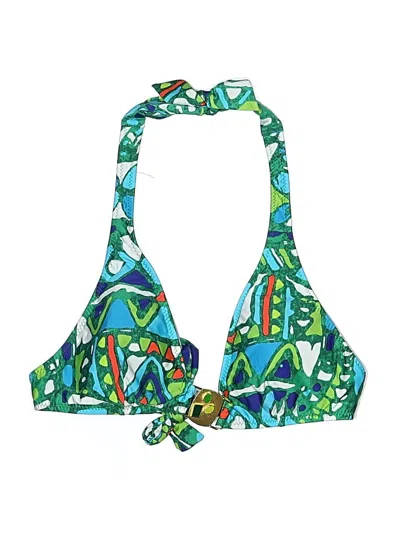 Pre-owned Trina Turk Swimsuit Top Green Print Pattern Swimwear