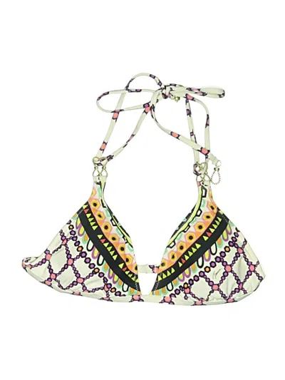 Pre-owned Trina Turk Swimsuit Top Ivory Print Pattern Swimwear In White