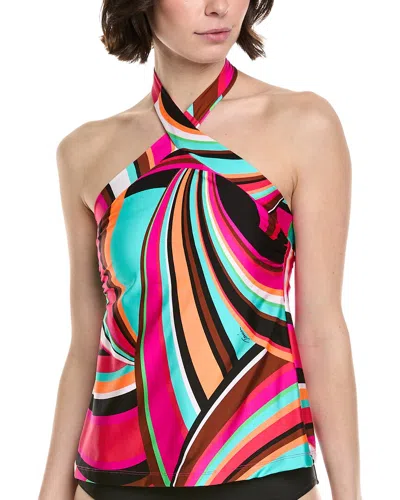 Trina Turk Swoop Hi-neck Reversible Tankini In Multi
