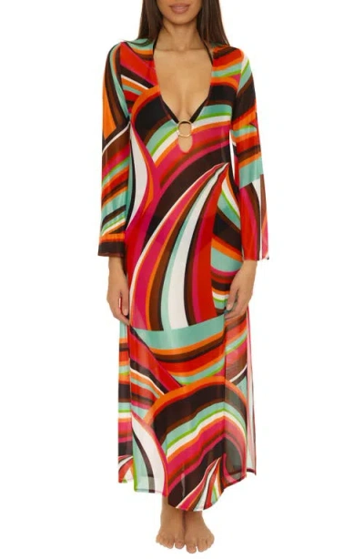 Trina Turk Swoop Long Sleeve Mesh Cover-up Maxi Dress
