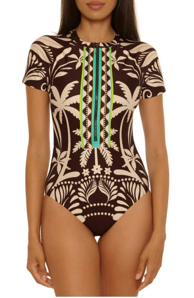 Trina Turk Syros Front Zip One-piece Swimsuit In Brown