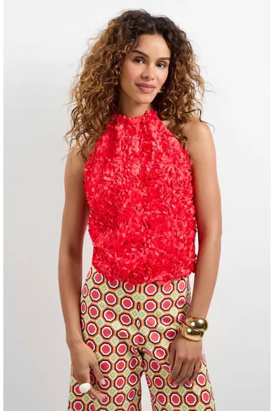 Trina Turk Tamika Floral Halter Top In Corso Coral In Red