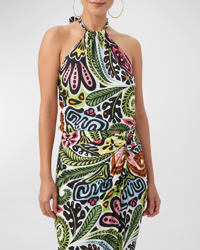 Trina Turk Tamika Reversible Tie-back Halter Top In Multi