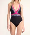 Trina Turk Tanzania Scarf Plus V-plunge One-piece Swimsuit In Black Multi