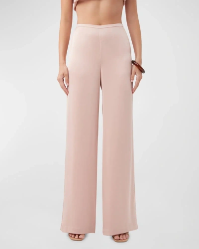 Trina Turk Tavia High-rise Wide-leg Satin Pants In Brown
