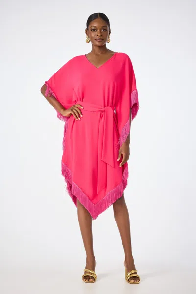 Trina Turk Toulouse Short-sleeve Fringe Dress In Pink