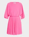 Trina Turk Triples Pleated Blouson-sleeve Mini Dress In Love All Pink