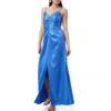 Trina Turk Tulipe Ruched Satin Maxi Dress In Beach Ball Blue