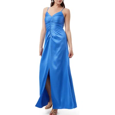 Trina Turk Tulipe Ruched Satin Maxi Dress In Beach Ball Blue