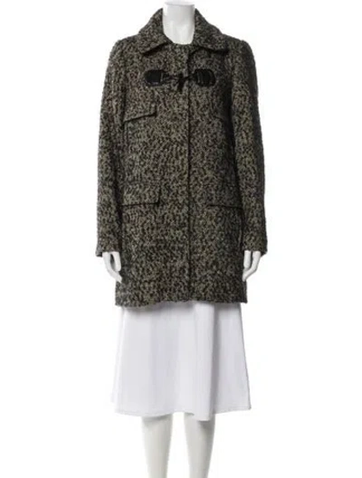 Pre-owned Trina Turk Tweed Pattern Faux Fur Coat In Green