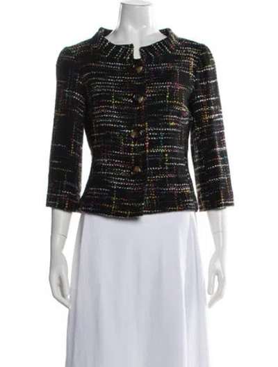 Pre-owned Trina Turk Tweed Pattern Jacket In Black