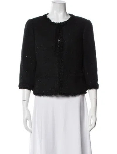 Pre-owned Trina Turk Tweed Pattern Jacket In Black