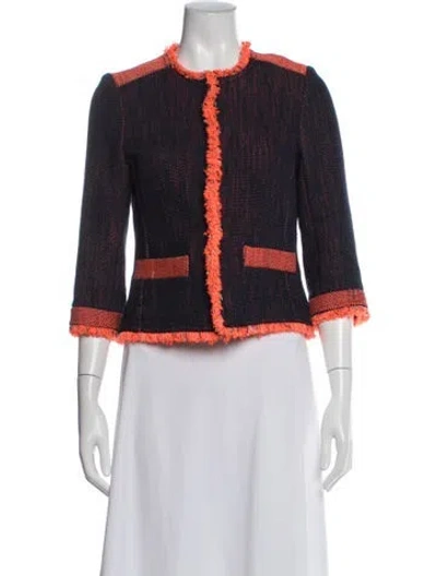 Pre-owned Trina Turk Tweed Pattern Jacket In Blue