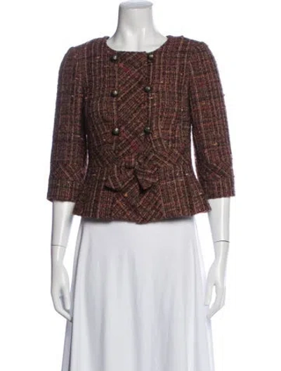 Pre-owned Trina Turk Tweed Pattern Jacket In Brown