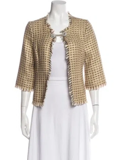 Pre-owned Trina Turk Tweed Printed Evening Jacket In Neutral