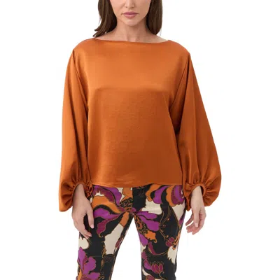 Trina Turk Ursa 2 Satin Boat Neck Top In Orange