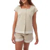 Trina Turk Valence Button Front Linen Top In Biarritz Beige