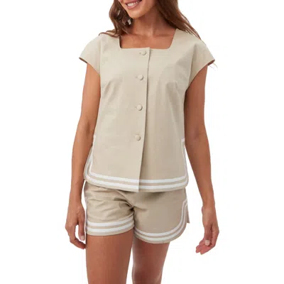 Trina Turk Valence Button Front Linen Top In Biarritz Beige