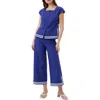 Trina Turk Valence Button Front Linen Top In Cobalt Cove