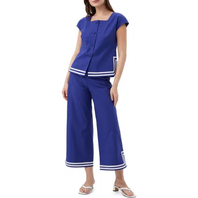 Trina Turk Valence Button Front Linen Top In Cobalt Cove