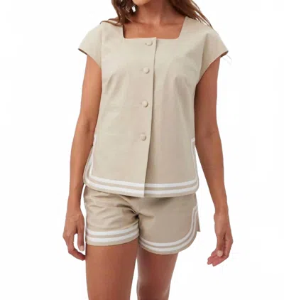 Trina Turk Valence Button Front Linen Top In Biarritz Beige