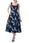 Trina Turk Valor Crane Midi Dress In Blue