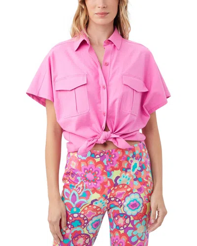 Trina Turk Vara Linen-blend Top In Pink