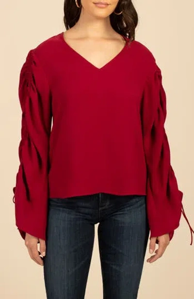 Trina Turk Veda Ruched Tie Sleeve Top In Sumac