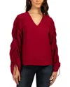 Trina Turk Veda Ruched Tie Sleeve Top In Burgundy