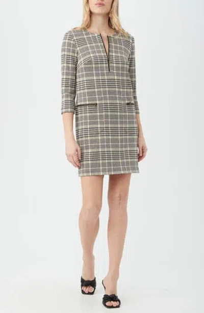 Trina Turk Venda Plaid Three-quarter Sleeve Shift Dress In Neutral
