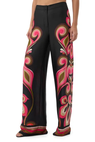 Trina Turk Verity Border Printed Wide Leg Pant In Black