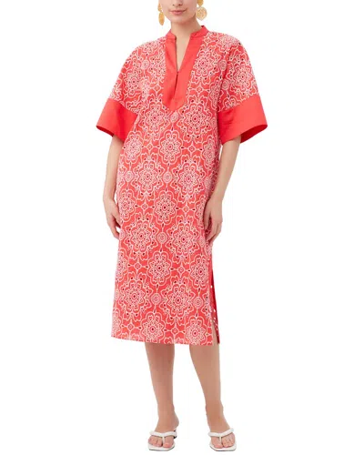 Trina Turk Villa Midi Dress In Coral/white In Red