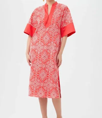 Trina Turk Villa Midi Dress In Coral/white In Red
